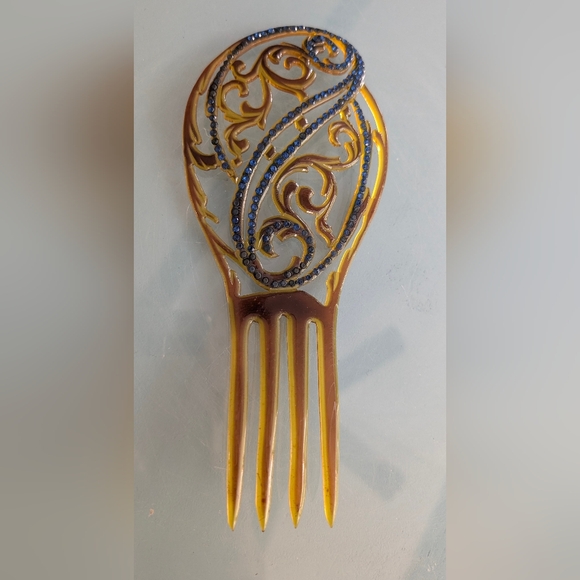 Antique Large Hair Comb Victorian Gold Sparkly Celluloid...